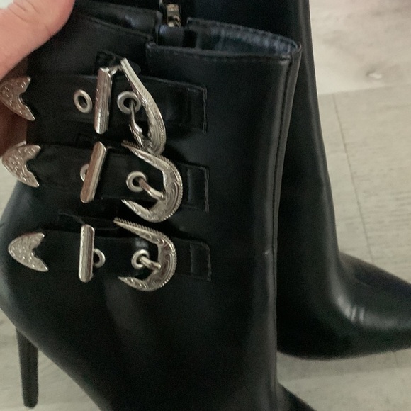 Azalea Wang Hamilton Leather buckles black Boots‎ moto size 10 high heels - Picture 14 of 16